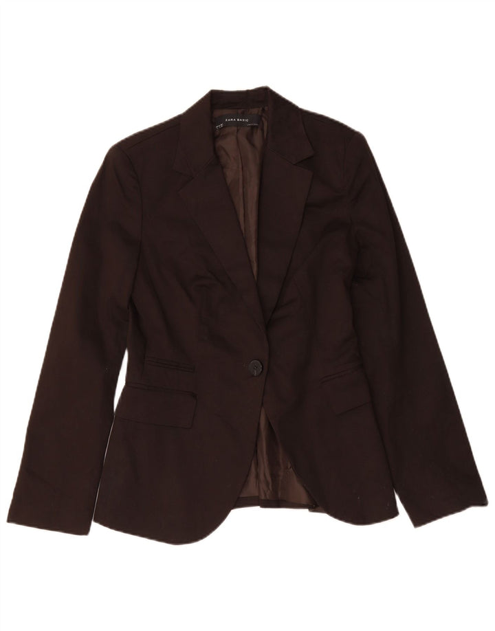 Zara Dame 1 Knap Blazer Jacket UK 10 Lille Brun Bomuld