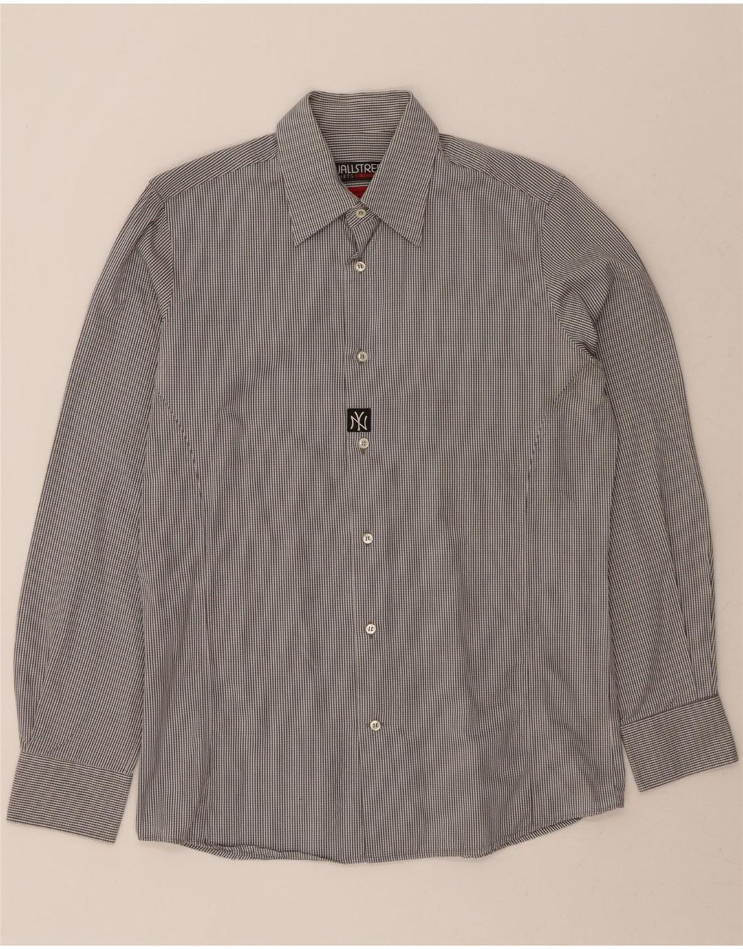WALL STREET Mens Shirt Small Grey Gingham Cotton Vintage Wall Street and Second-Hand Wall Street from Messina Hembry 