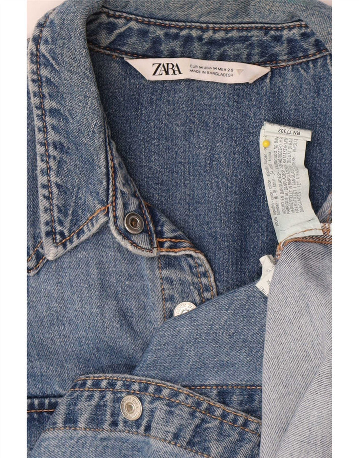 Zara Dame Denim Shirt UK 14 Medium Blue Cotton