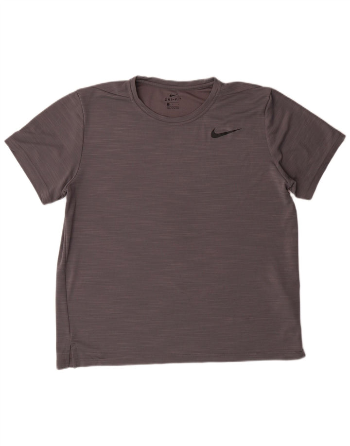 NIKE Dame Dri Fit T-Shirt Top UK 16 Large Grå Flecked Polyester