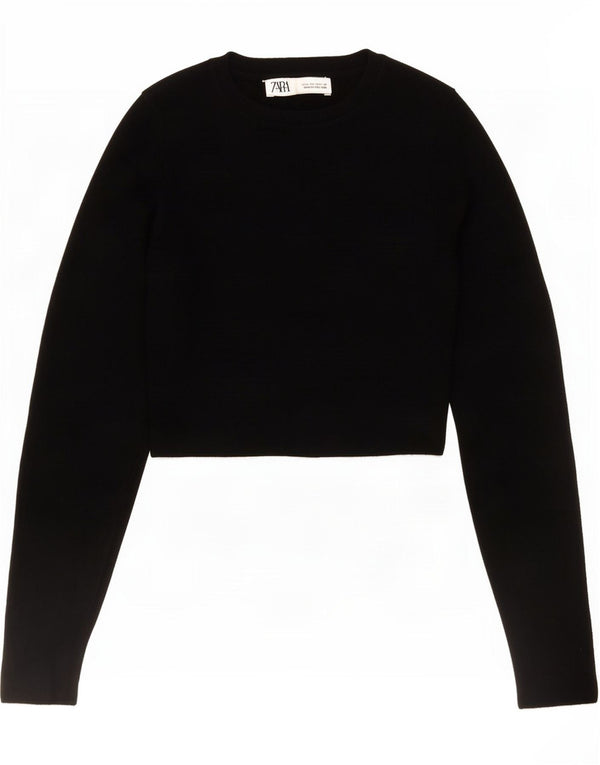 Zara Womens Crop Top Langærmet UK 12 Medium Black Viscose