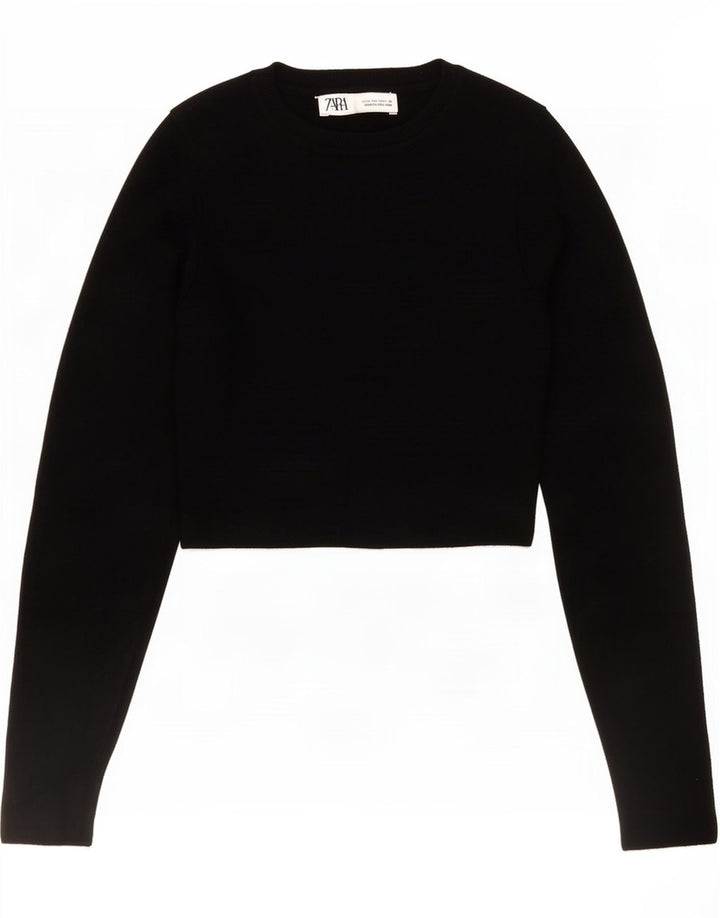 Zara Womens Crop Top Langærmet UK 12 Medium Black Viscose