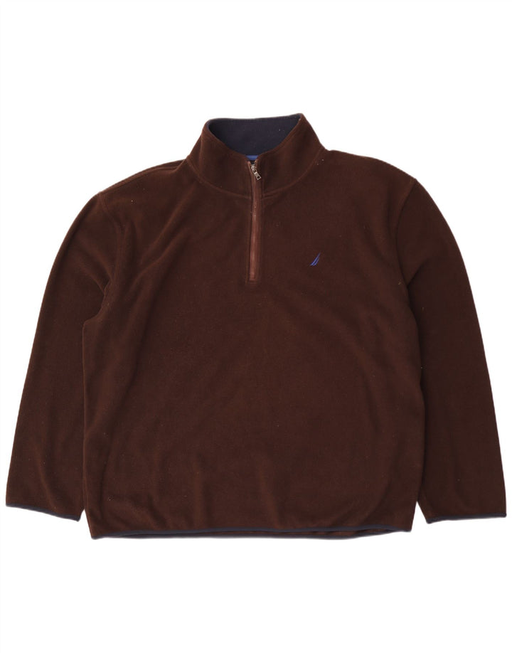 Nautica Herre grafisk lynlås hals Fleece Jumper 2XL brun polyester