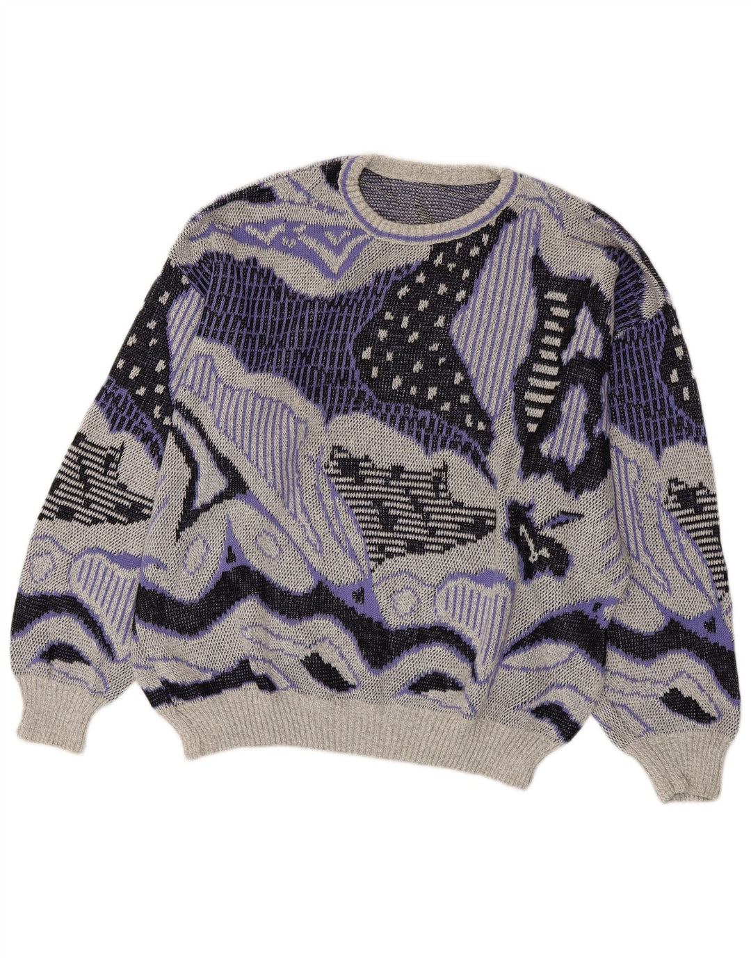 VINTAGE kvinders abstrakt mønster rund hals sweater UK 20 2XL Grå