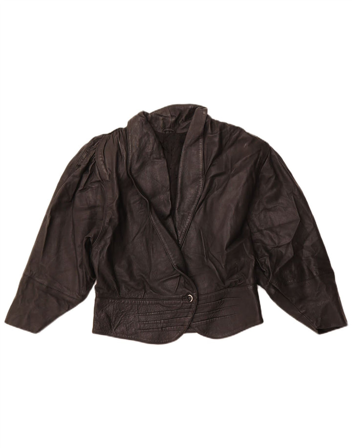 VINTAGE Womens Crop Læderjakke UK 10 Small Black