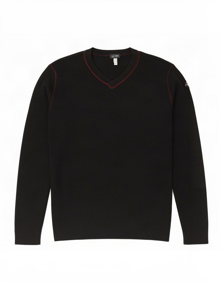 Armani Jeans Herre V-hals sweater Medium Sort Uld