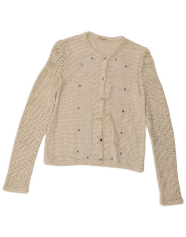 Vintage dame cardigan sweater UK 10 Small White Polyacrylic