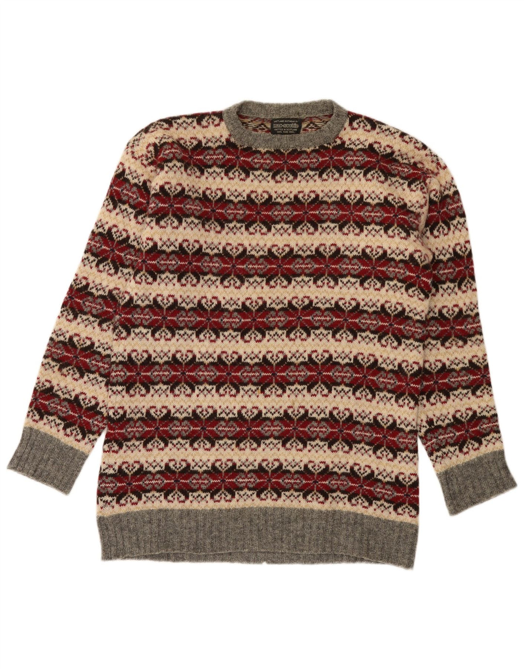Vintage herre rund hals sweater medium flerfarvet klassisk