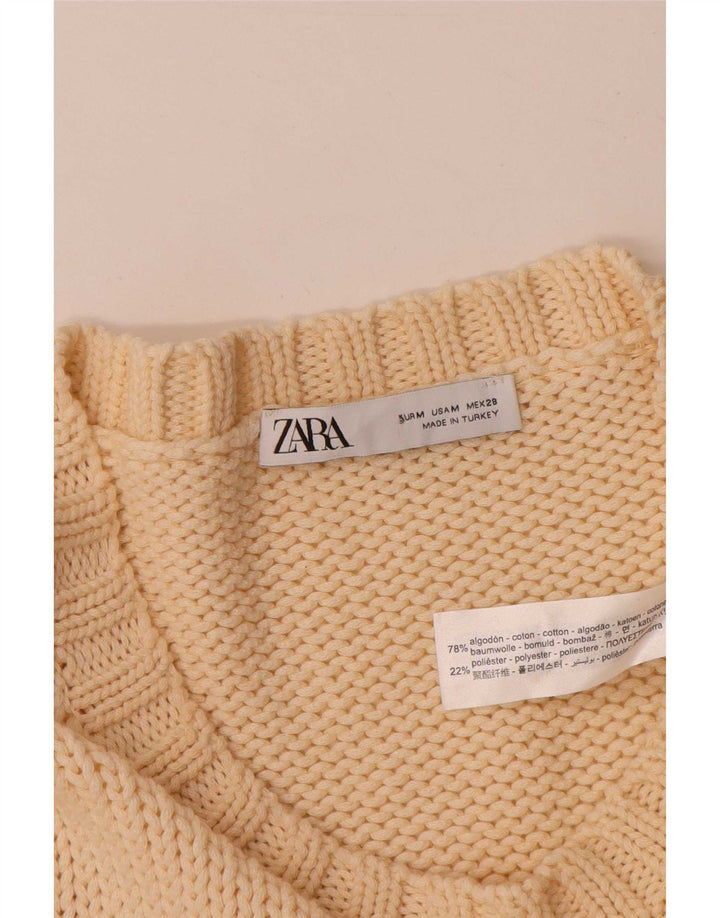 Zara Dame Oversized Boat Neck Jumper Sweater UK 14 Medium Beige Stribet