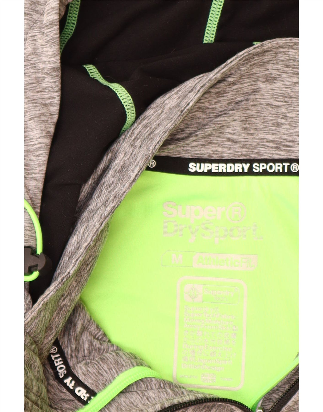SUPERDRY Dame Athletic Fit Grafisk Hættetrøje Sweater med lynlås UK 12 Mellemgrå