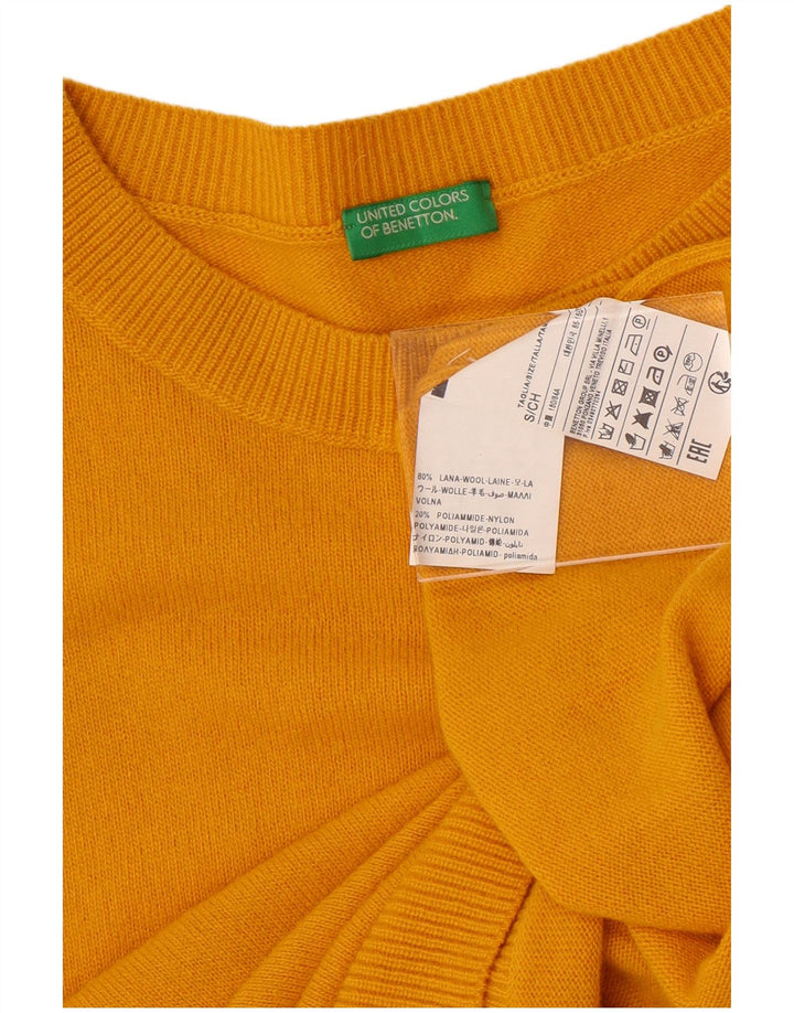 BENETTON dame sweater med rund hals i overstørrelse UK 10 Lille gul uld