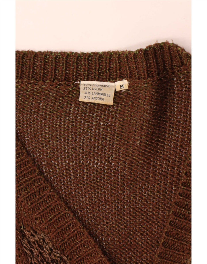 Vintage kvinders abstrakt mønster cardigan sweater UK 14 medium brun