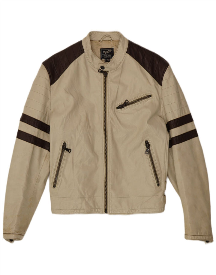 Gas Herre Læder Racer Jacket UK 40 Large Beige Colourblock