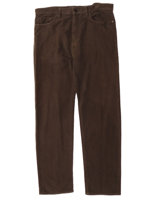 Marks & Spencer Mens Straight Casual Trousers W36 L33 Khaki Cotton
