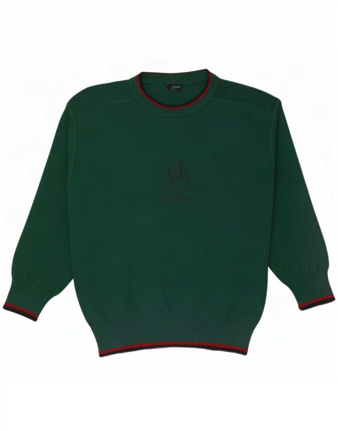 Vintage Herre grafisk rund hals sweater stor grøn