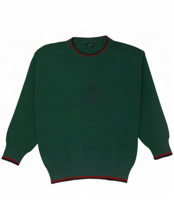 Vintage Herre grafisk rund hals sweater stor grøn