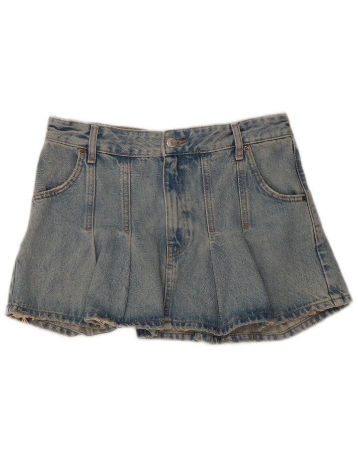 Zara Dame Mini Denim Nederdel Lille W26 Blå Bomuld