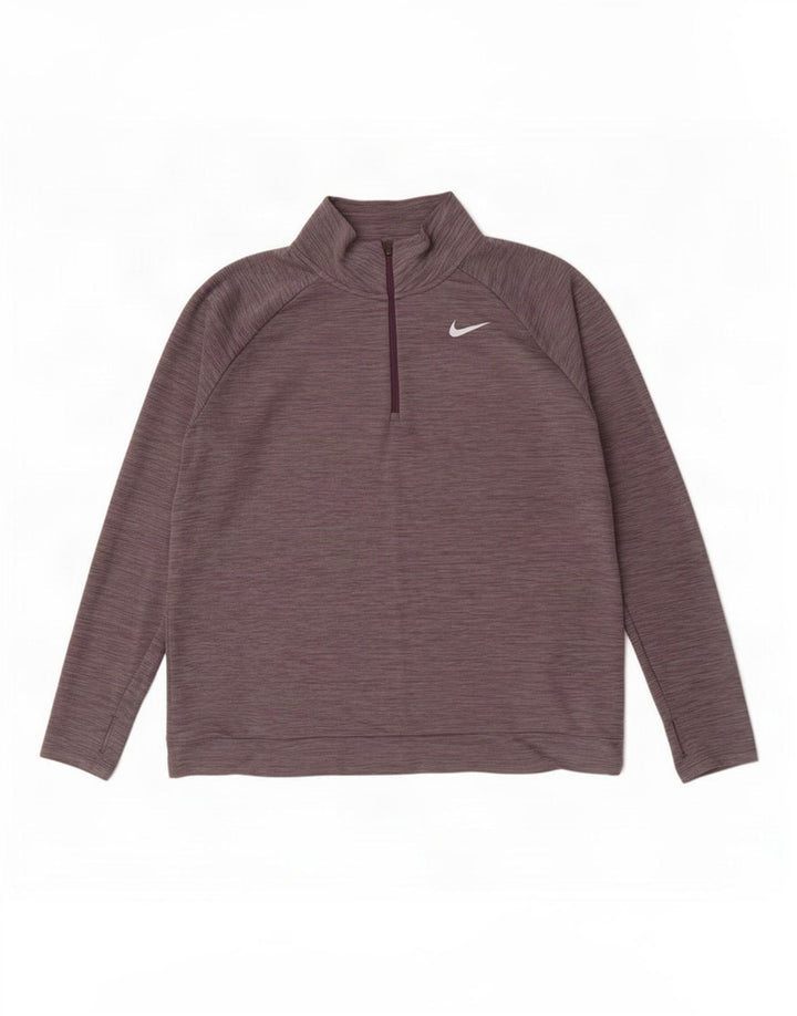 Nike Herre Dri Fit Pullover med lynlås-hals træningsdragt Top XL Grå Flecked Polyester
