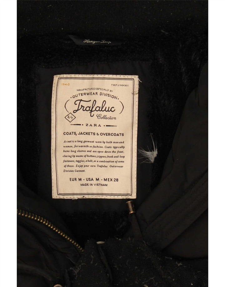 Zara Dame Hætte Polstret Jakke UK 14 Medium Sort