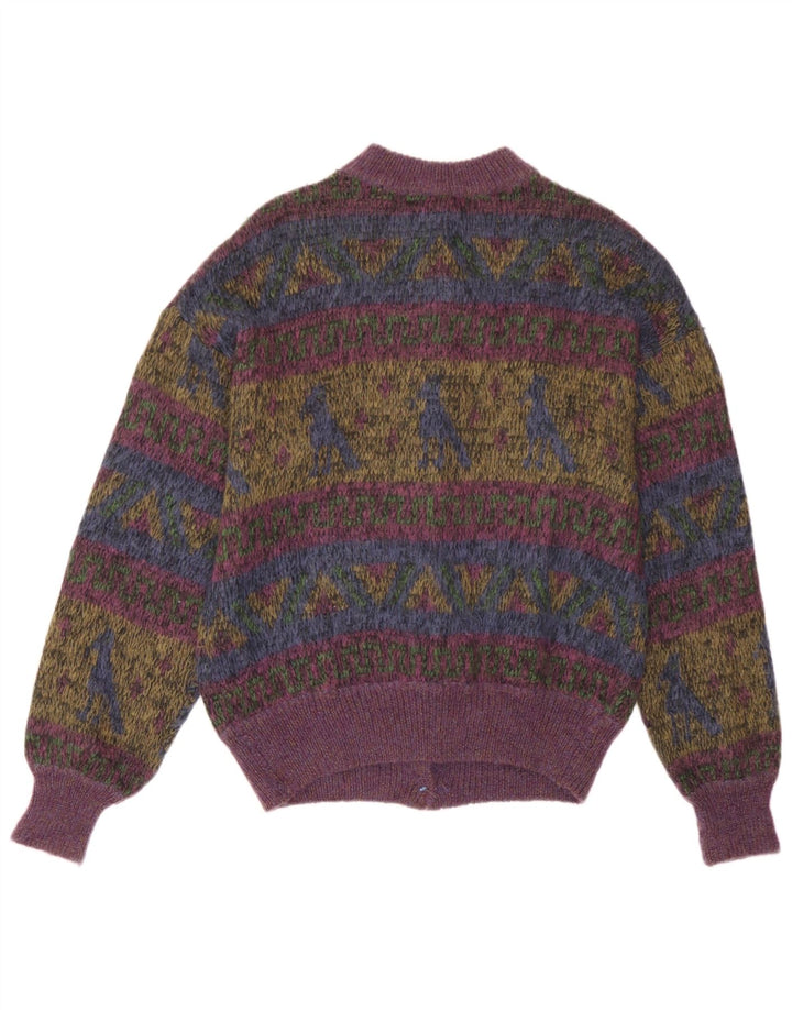 Vintage Dame Cardigan Sweater UK 14 Medium Flerfarvet Geometrisk