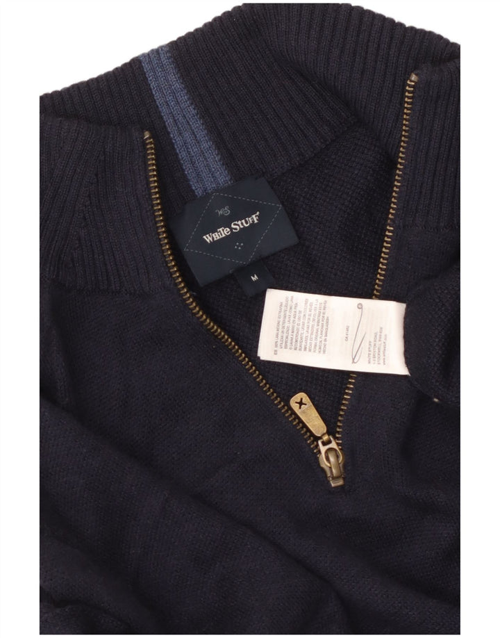 White Stuff Herre Zip Neck Jumper Sweater Medium Navy Blue Merino Uld