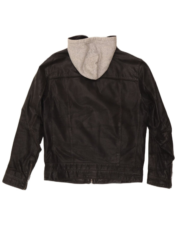 Angelo Litrico Herre hættelæderjakke UK 36 Small Black Colourblock