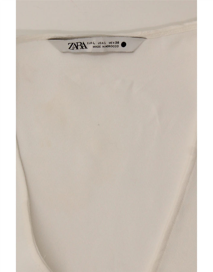 Zara Dame Langærmet Bluse Top UK 16 Large White