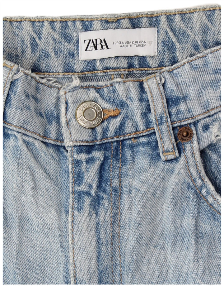 Zara Dame Distressed Straight Jeans EU 34 2XS W24 L30 Blå