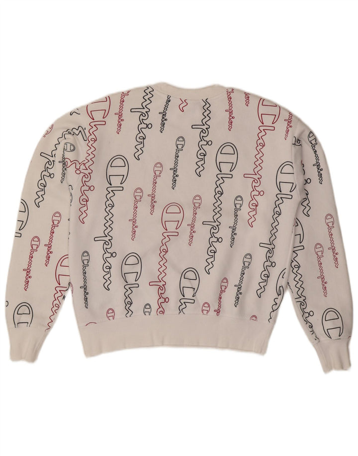 CHAMPION Dame Grafisk Oversized Sweatshirt Jumper UK 10 Small White
