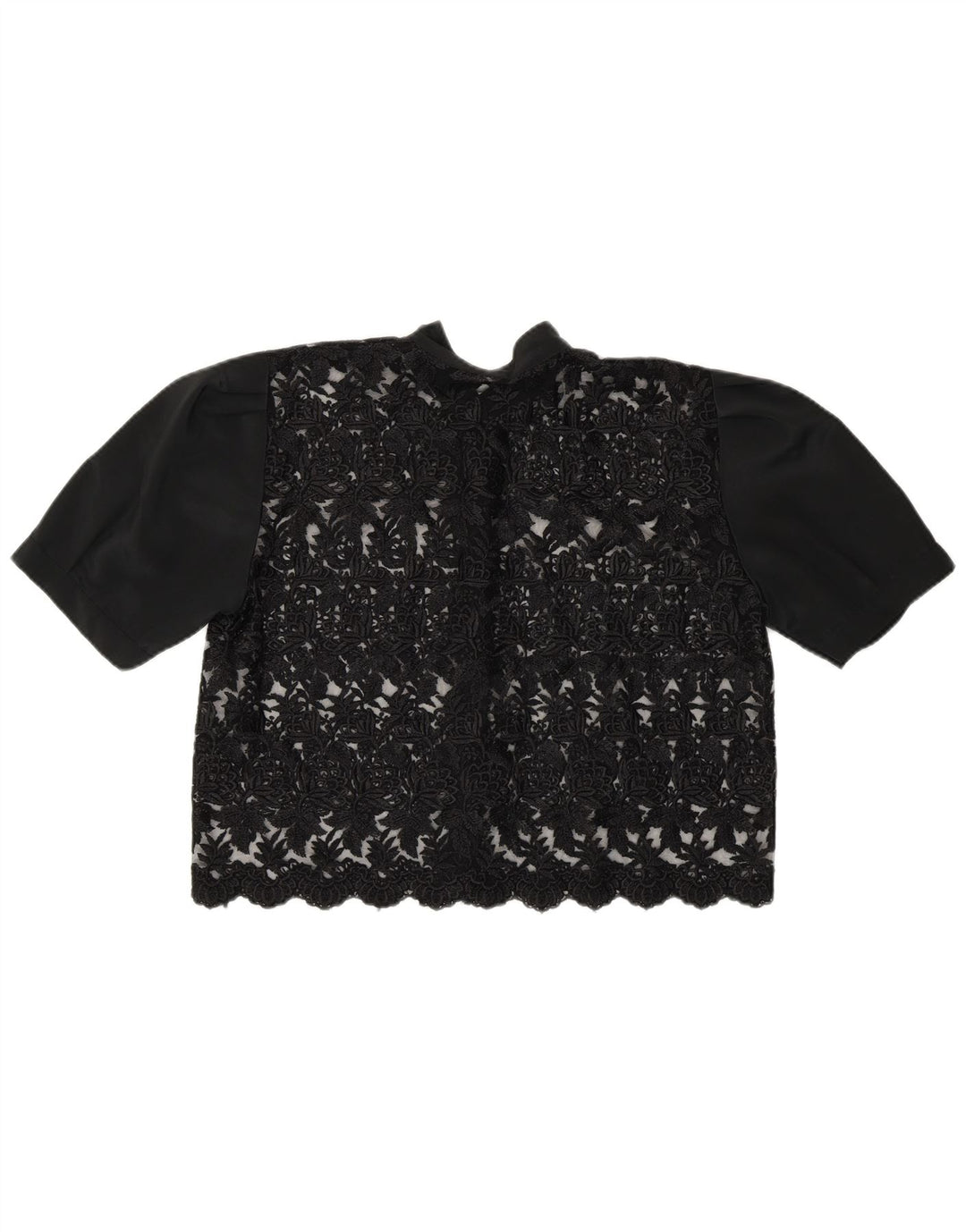 Vintage Dame Crop Se Gennem Shirt Bluse UK 14 Medium Black Floral