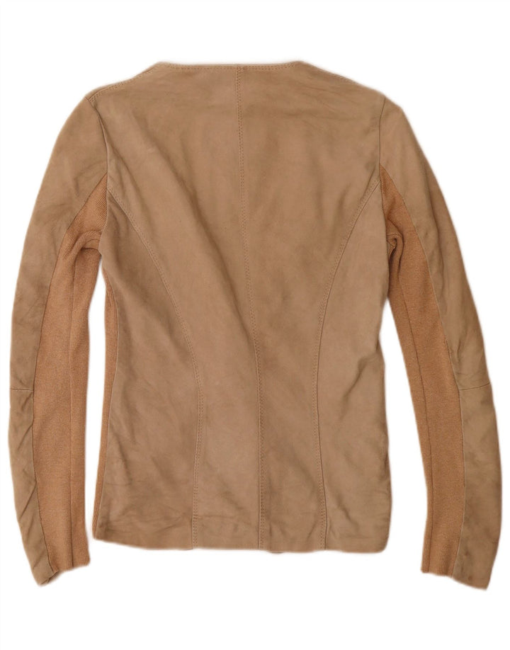 Varemærke Dame 1-knap Ruskind Blazer Jacket UK 10 Small Beige Colourblock
