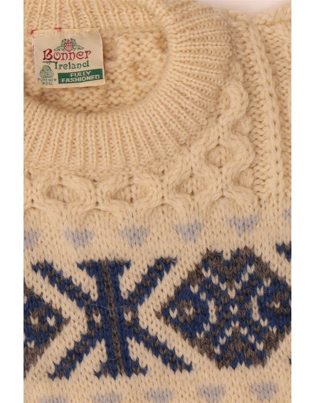 Bonner Herre Crew Neck Jumper Sweater Large Beige Fair Isle Wool