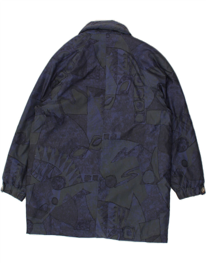 VINTAGE Womens Abstract Pattern 3/4 Sleeve Overcoat UK 14 Large Navy Blue | Vintage Vintage | Thrift | Second-Hand Vintage | Used Clothing | Messina Hembry 