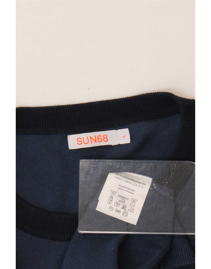 Sun68 Herre rund hals sweater stor marineblå bomuld