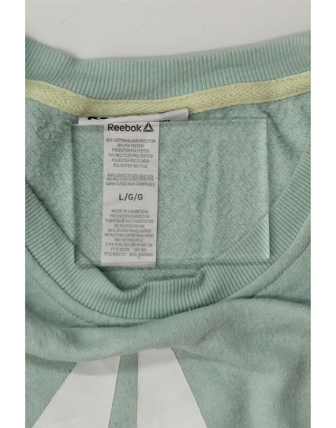 REEBOK Womens Graphic Oversized Sweatshirt Jumper UK 16 Large Green Cotton Vintage Reebok and Second-Hand Reebok from Messina Hembry 