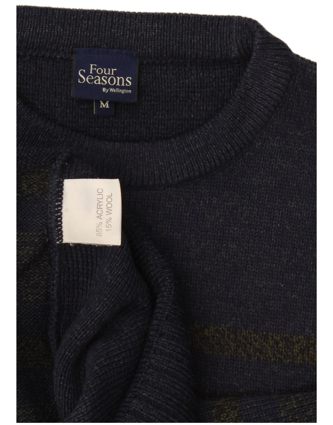 Four Seasons Herre Crew Neck Jumper Sweater Medium Navy Blue stribet akryl