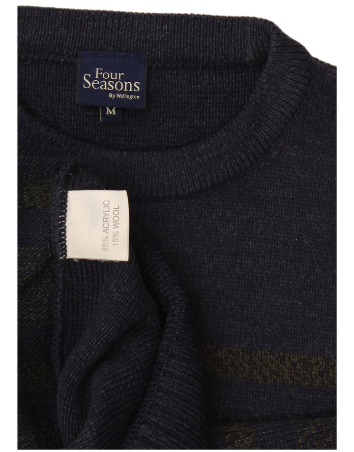 Four Seasons Herre Crew Neck Jumper Sweater Medium Navy Blue stribet akryl