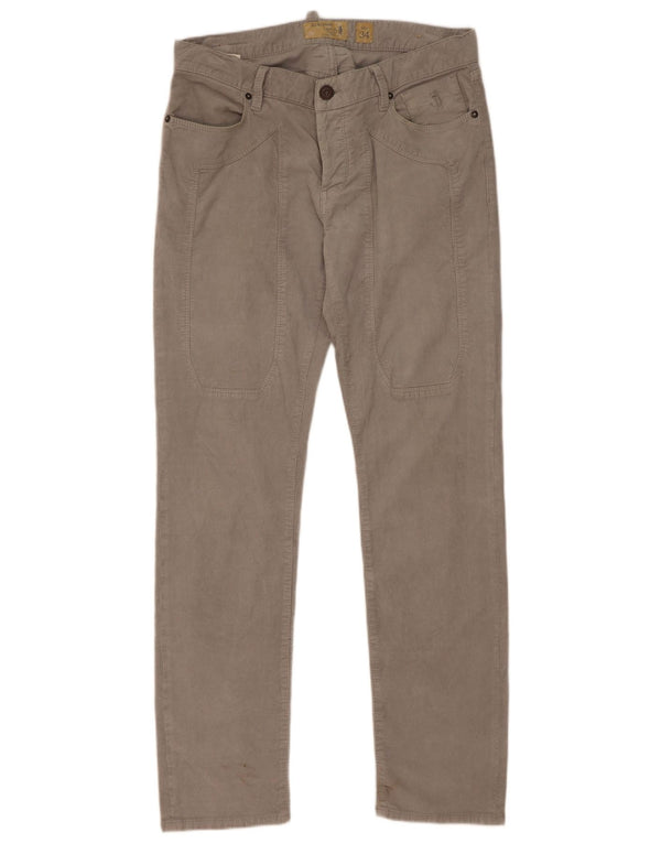 Jeckerson Mens Slim Corduroy Trousers W34 L33 Grey Cotton