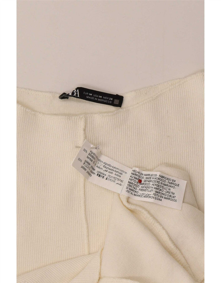 Zara Dame Top Langærmet UK 12 Medium Off White Bomuld