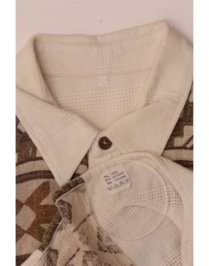 Vintage herreskjorte stor råhvid geometrisk linned