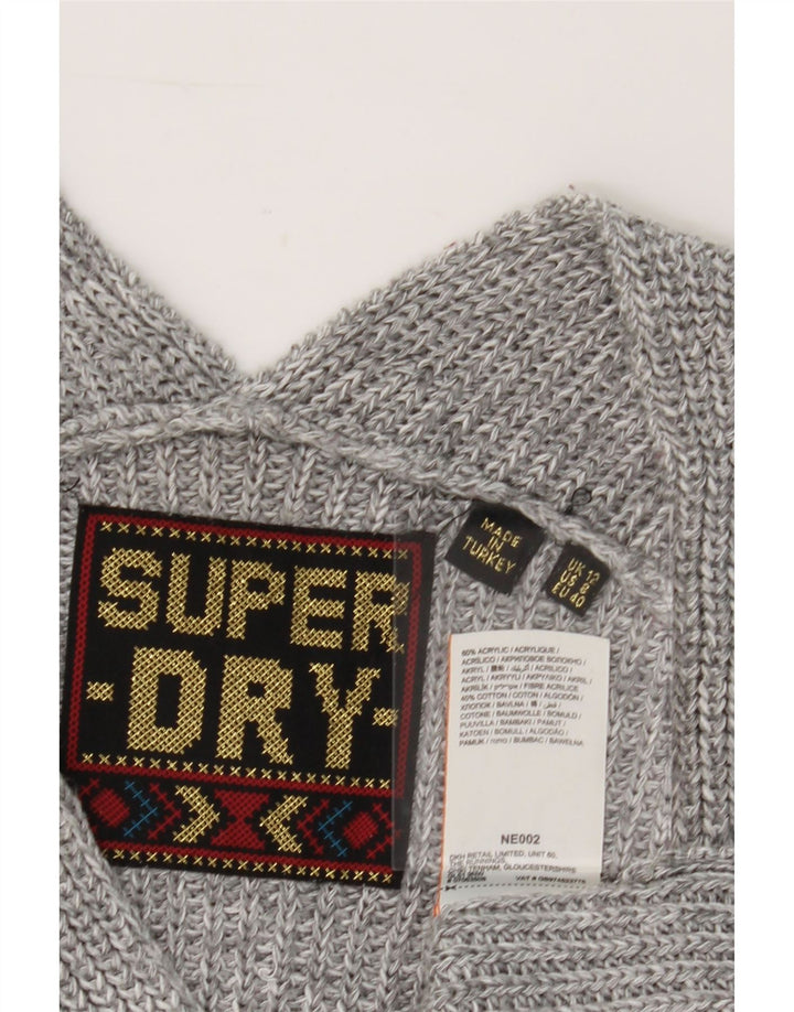 SUPERDRY Womens Oversized V-Neck Jumper Sweater UK 12 Medium Grey Acrylic Vintage Superdry and Second-Hand Superdry from Messina Hembry 