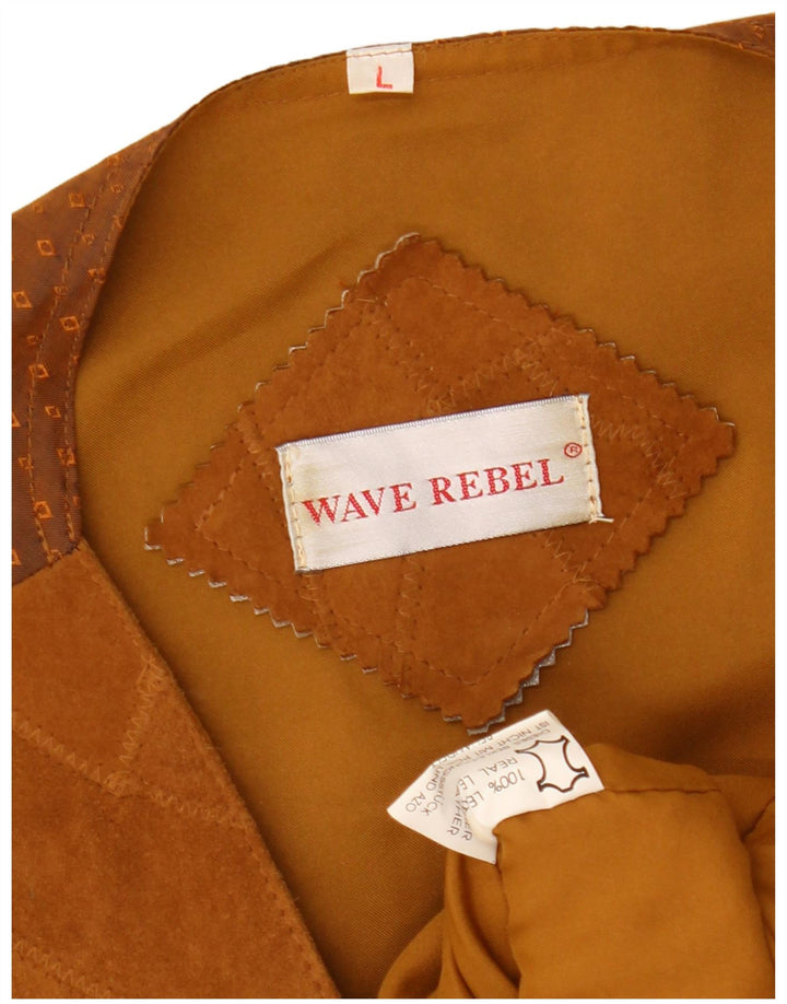 VINTAGE Herre ruskindsvest Stor brun patchwork læder