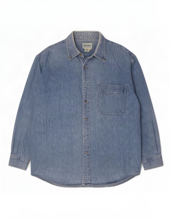 Eddie Bauer Herre Denim Skjorte Stor Blå Bomuld