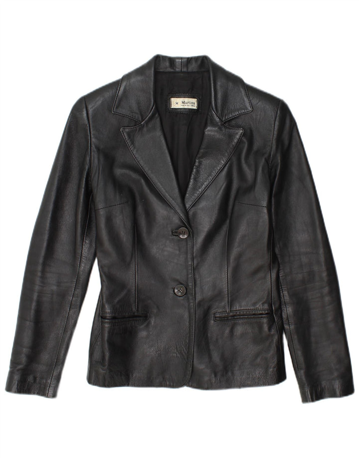 Vintage dame 2-knaps læder blazerjakke UK 12 Medium Sort