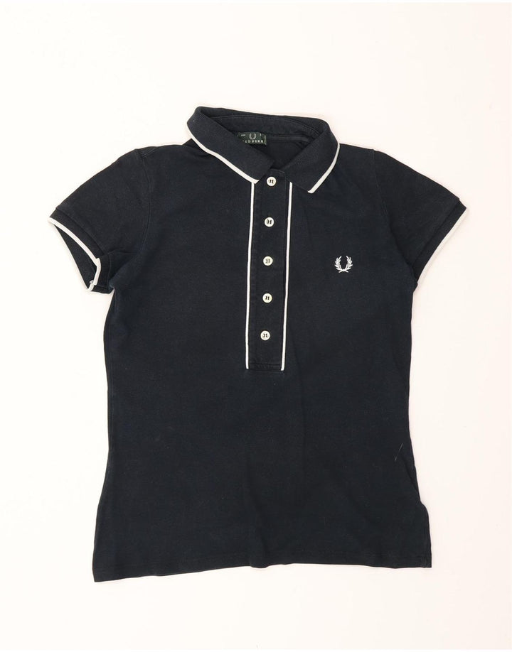 Fred Perry Dame Polo Shirt UK 12 Medium Navy Blue