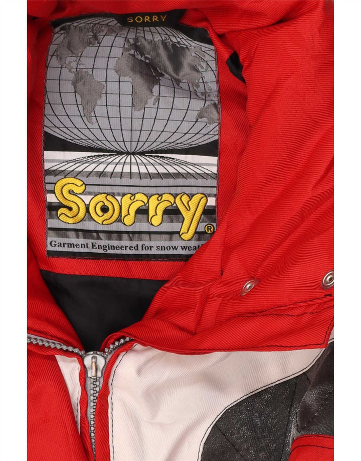 Beklager Dame Hætte Skijakke UK 14 Large Red Colourblock