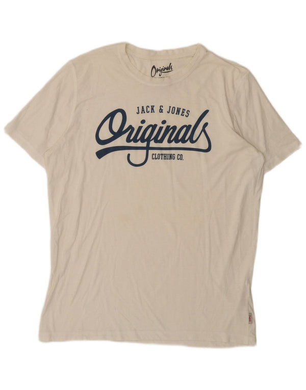 Jack & Jones Herre Grafisk T-Shirt Top XL Hvid Polyester