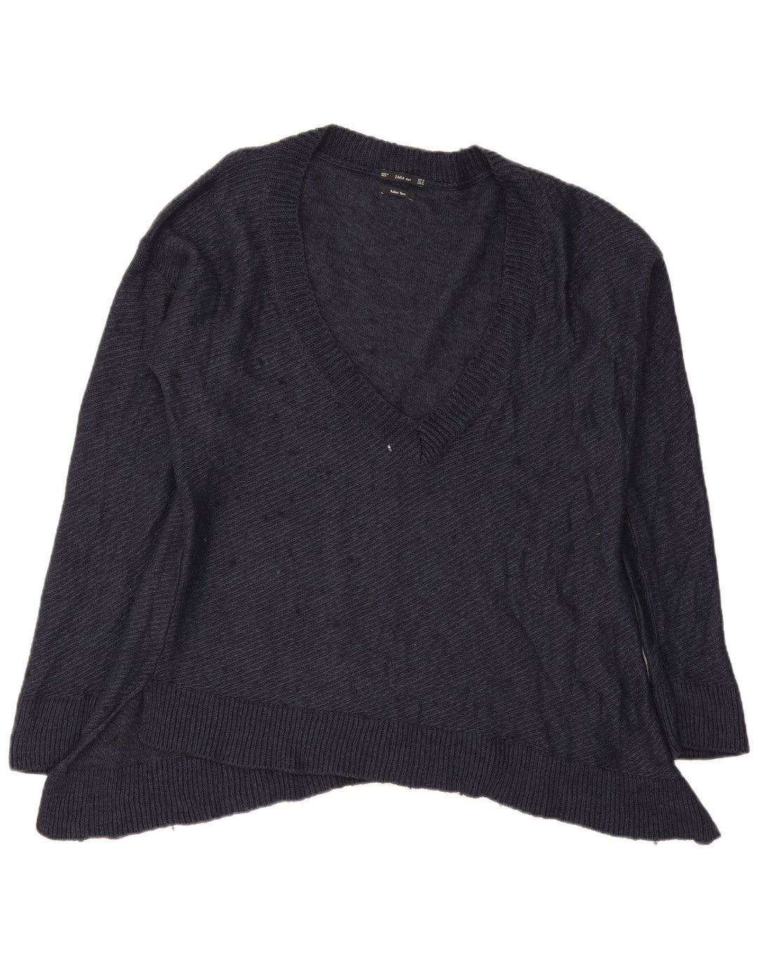 Zara Dame Oversized V-hals sweater UK 14 Medium Navy Blue Flecked