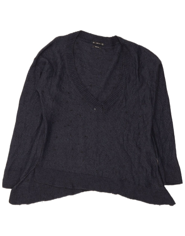 Zara Dame Oversized V-hals sweater UK 14 Medium Navy Blue Flecked