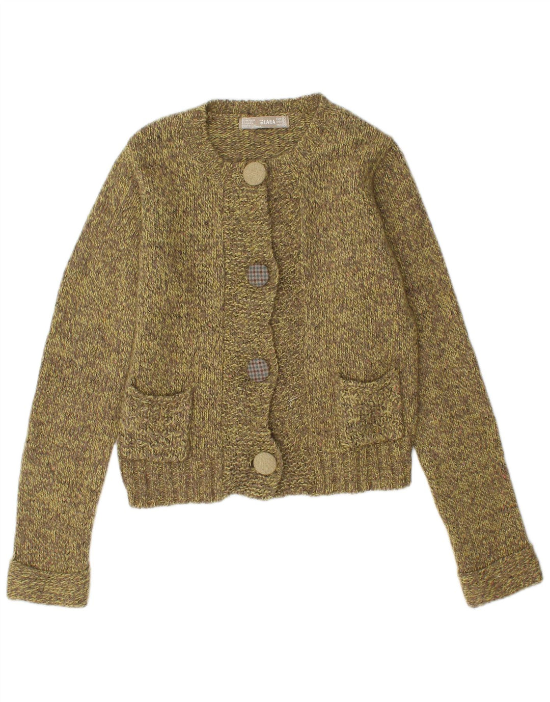 ZARA cardigan sweater til kvinder UK 14 Large Khaki Flecked Wool